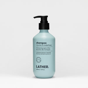 light blue pump bottle of shampoo