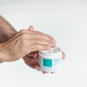 Almond Shave Crème hands showing texture