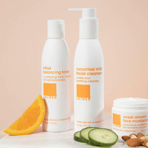 citrus toner with cucumber milk facial cleanser and sweet almond facial moisturizer